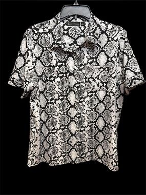 Womens Black & White Snake Print Short Sleeve Shirt